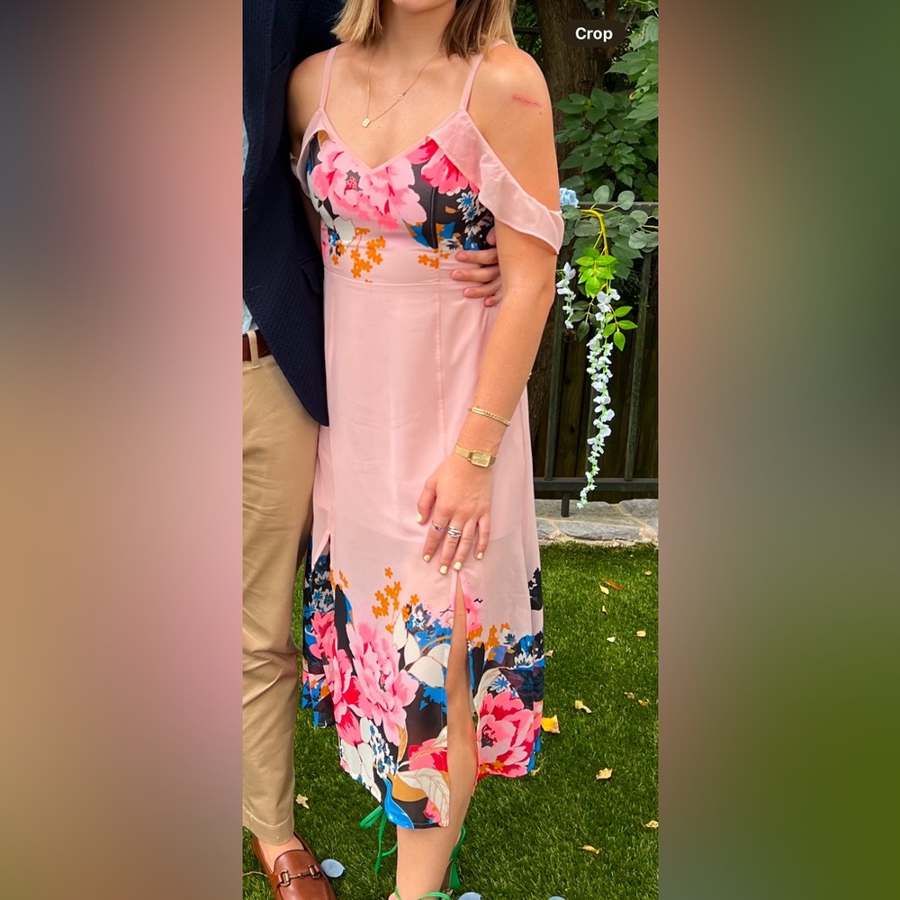 Floral Pink Dress with Slit